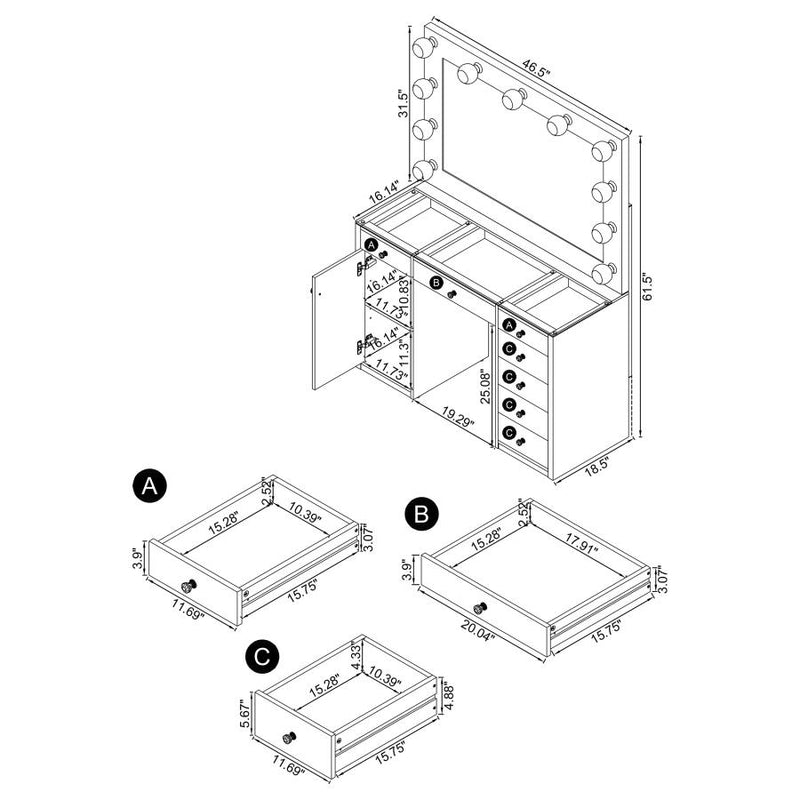 931143 Vanity Set with Lighting White High Gloss