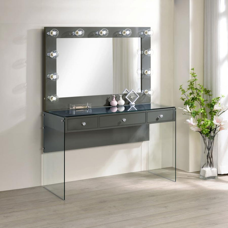 935923 3-drawer Vanity Set with Lighting Grey High Gloss