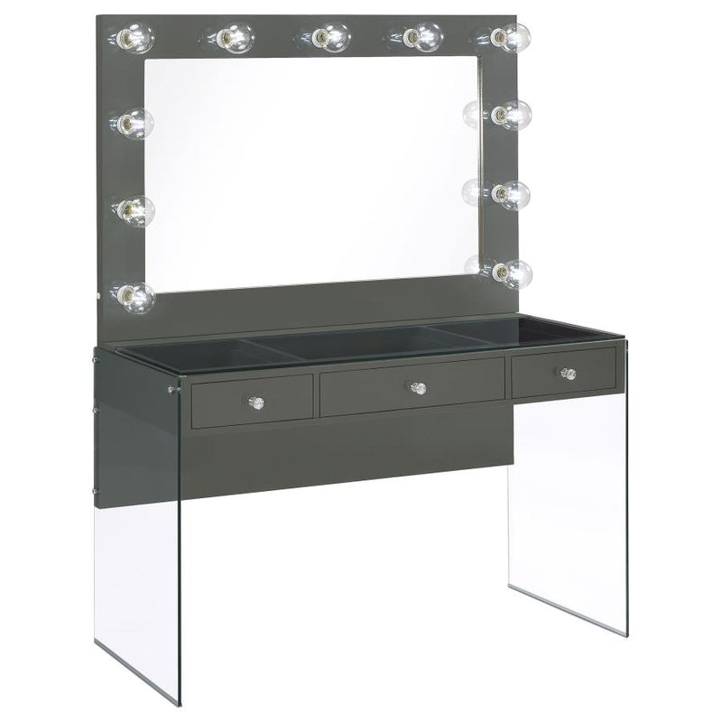 935923 3-drawer Vanity Set with Lighting Grey High Gloss