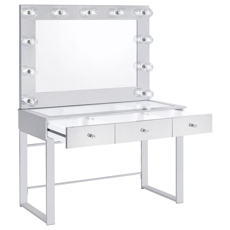 935934 3-drawer Vanity Set with Lighting Chrome and White