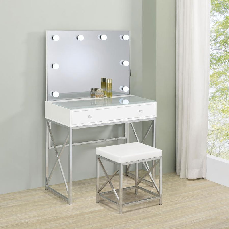 936164 Vanity Set with Lighting & Stool White and Chrome