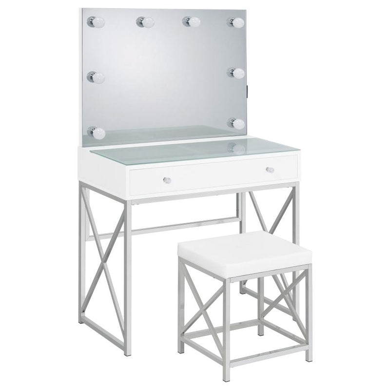 936164 Vanity Set with Lighting & Stool White and Chrome