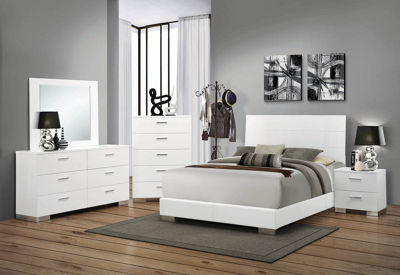 Felicity Eastern King Panel Bed Glossy White 4, 5  and 6 Pieces Set