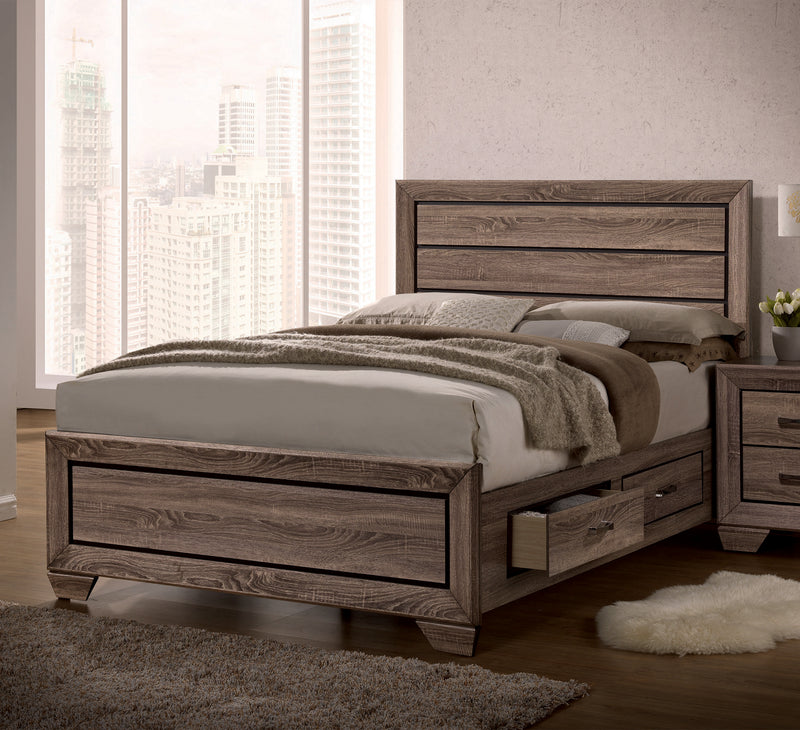 Kauffman Eastern King Panel Bed Washed Taupe 4 and 5 Pieces Set