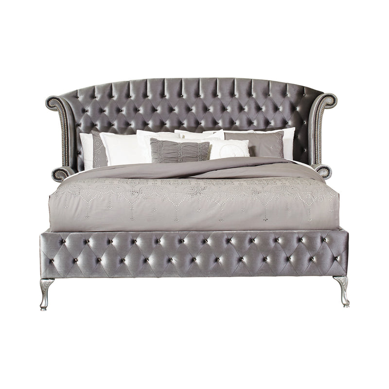 Deanna Eastern King Tufted Upholstered Bed Grey 4 and 5 Pieces Set