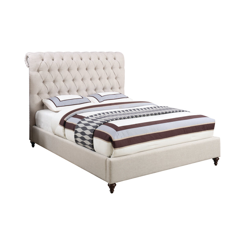 Devon Button Tufted Upholstered Queen Bed Beige